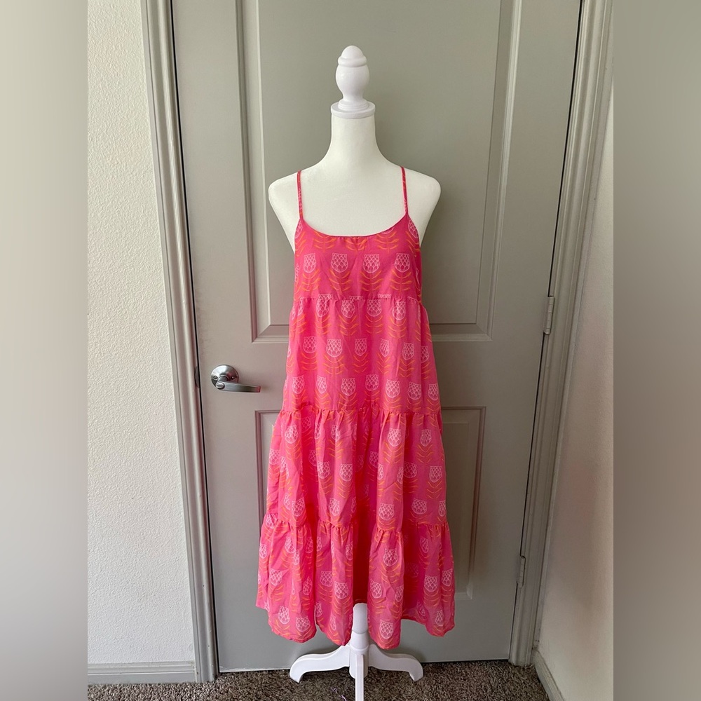 Vibrant Pink Midi Dress with Strappy Design